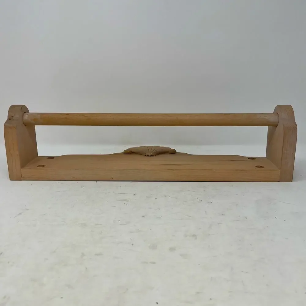 Vintage 1990s Wooden Towel Bar Seashell Fan Chalk Paint